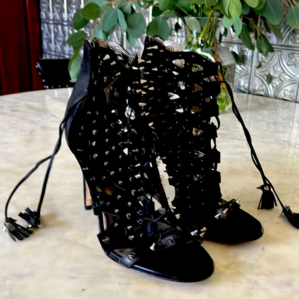Spike lace up booties